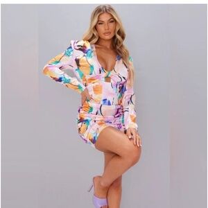 PrettyLittleThing Multi Abstract Print Satin Dress
